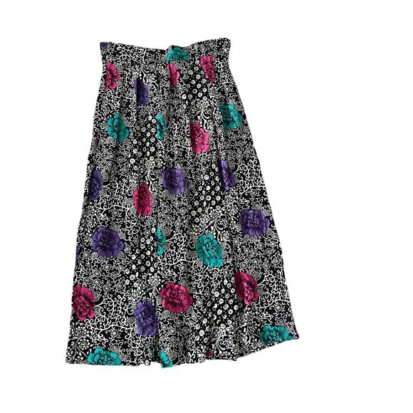 Vintage Dresses & Skirts - Vintage Bold 1990s skirt pink black teal floral funky preppy long midi retro 8